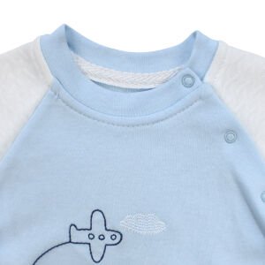 Erkek Bebek Beyaz Mavi Uçak Desenli 2'li Takım