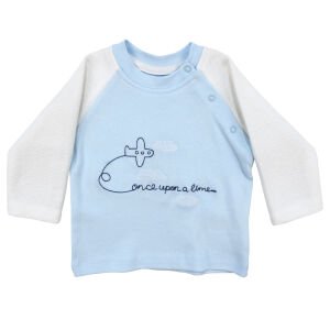 Erkek Bebek Beyaz Mavi Uçak Desenli 2'li Takım