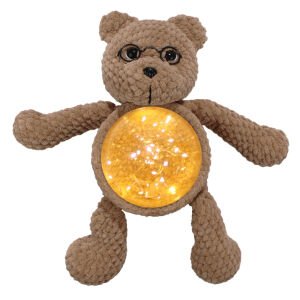 Amigurumi Kahve Gözlüklü Ayıcık Gece Lambası Pilli Aksesuar Oyuncak