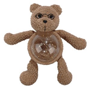 Amigurumi Kahve Gözlüklü Ayıcık Gece Lambası Pilli Aksesuar Oyuncak