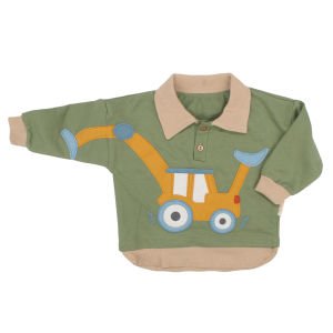Erkek Bebek Yeşil Sarı Kepçe Desenli Yakalı 2'li Takım