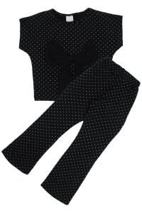 Kız Çocuk Siyah Simli Puanlı Fiyonklu 2'li Takım