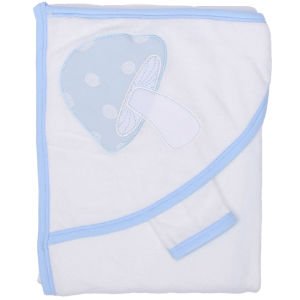Erkek Bebek Mavi Mantar Desenli Havlu Lif Set