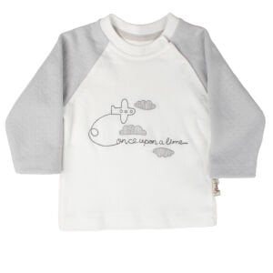 Erkek Bebek Gri Beyaz Uçak Desenli 2'li Takım