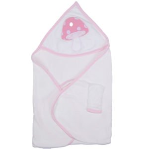 Kız Bebek Pembe Mantar Desenli Havlu Lif Set