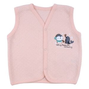 Kız Bebek Somon Kapitoneli Penguen Desenli Çıtçıtlı Penye Yelek