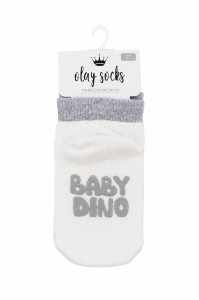 Unisex Ekru Gri Baby Dino Yazılı Kaydırmaz Çorap
