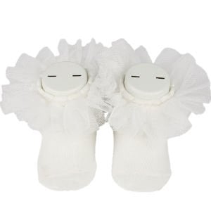 Kız Bebek Ekru Bileği Tüllü Çorap 0-6 Ay