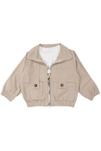 Erkek Çocuk Ekru Kaplan Desenli Badili Bej Ceketli 3'lü Takım