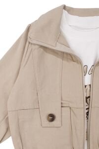 Erkek Çocuk Ekru Kaplan Desenli Badili Bej Ceketli 3'lü Takım