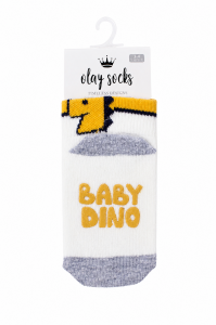 Erkek Çocuk Ekru Sarı Baby Dino Yazılı Kaydırmaz Çorap