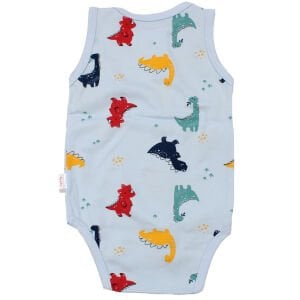 Erkek Bebek Mavi Renkli Dino Baskılı Askılı Zıbın