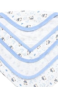 Ayıcık Desenli Penye Tek Kat Krem Açık Mavi Bebek Battaniye (80x80 cm)