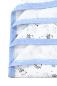 Ayıcık Desenli Penye Tek Kat Krem Açık Mavi Bebek Battaniye (80x80 cm)