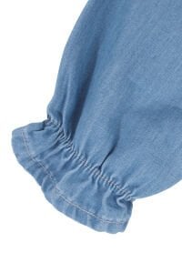 Kız Bebek Ekru Dantel Yakalı Tokalı Kot Elbise