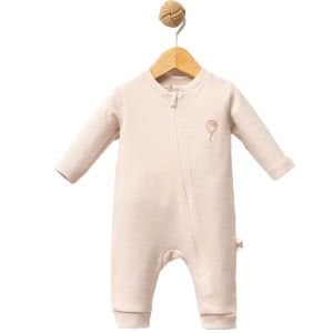 Unisex Bej Balon Nakışlı Fermuarlı Tulum