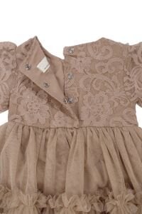 Kız Bebek Kahve Dantelli Tüllü Zıbınlı Elbise