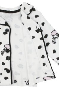 Unisex Ekru Siyah İnek Desenli Kruvaze Yaka Pijama Takımı