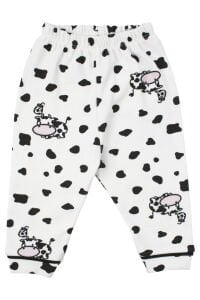 Unisex Ekru Siyah İnek Desenli Kruvaze Yaka Pijama Takımı