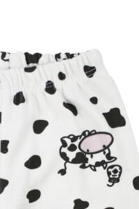 Unisex Ekru Siyah İnek Desenli Kruvaze Yaka Pijama Takımı