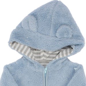 Unisex Mavi Peluş Fermuarlı Kapüşonlu Hırka
