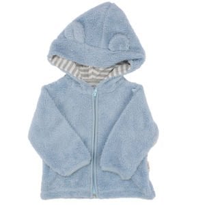 Unisex Mavi Peluş Fermuarlı Kapüşonlu Hırka