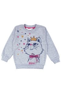 Kız Bebek Gri Laci Kedi Baskılı 2'li Takım