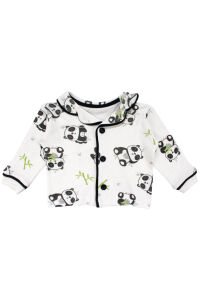 Unisex Ekru Siyah Panda Desenli Kruvaze Yaka Pijama Takımı
