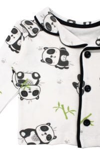 Unisex Ekru Siyah Panda Desenli Kruvaze Yaka Pijama Takımı