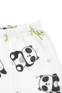 Unisex Ekru Siyah Panda Desenli Kruvaze Yaka Pijama Takımı