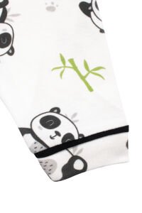 Unisex Ekru Siyah Panda Desenli Kruvaze Yaka Pijama Takımı