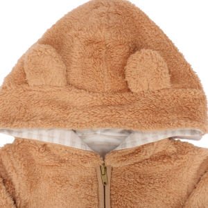 Unisex Kahve Peluş Fermuarlı Kapüşonlu Hırka