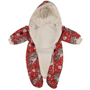 Kız Bebek Kırmızı Unicorn Desenli Çift Fermuarlı İçi Peluş Patikli Kozmonot