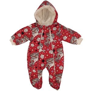 Kız Bebek Kırmızı Unicorn Desenli Çift Fermuarlı İçi Peluş Patikli Kozmonot