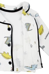 Unisex Ekru Renkli Dinazor Desenli Kruvaze Yaka Pijama Takımı