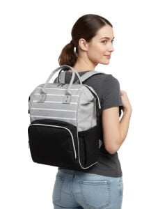 Siyah Açık Gri Çizgili Anne Bebek Bakım Sırt Çantası