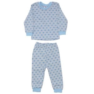 Erkek Bebek Mavi Yıldız Baskılı Çıtçıtlı Pijama Takımı