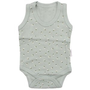 Kız Bebek Yeşil Raporlu Çiçek Desenli Askılı Zıbın