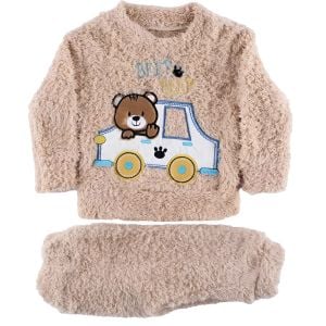 Unisex Bej Arabalı Ayıcık Welsoft 2'li Peluş Takım