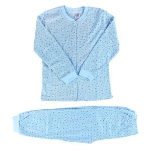 Kız Çocuk Mavi Yıldız Baskılı Çıtçıtlı Pijama Takımı