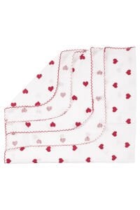 Kız Bebek Ekru Kırmızı Kalp Desenli Kırmızı Biyeli Tek Kat Müslin Battaniye