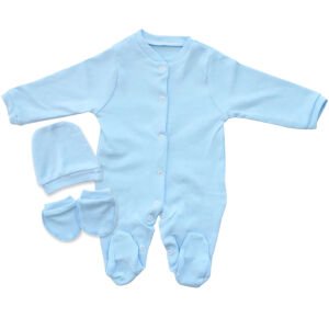 Sade Mavi Bereli Eldivenli Bebek Tulum