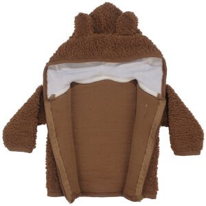 Unisex Kahve Peluş Kulaklı Kapşonlu Hırkalı 2'li Takım