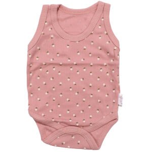 Kız Bebek Gül Kurusu Raporlu Çiçek Desenli Askılı Zıbın