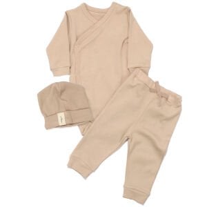 Unisex Bej Zıbınlı Bereli 3'lü Takım