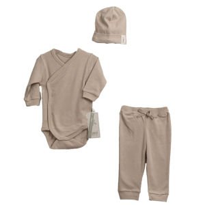 Unisex Bej Zıbınlı Bereli 3'lü Takım