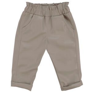 Kız Bebek Ekru Bej Peluş Yelekli Deri Pantalonlu Üçlü Lüks Takım