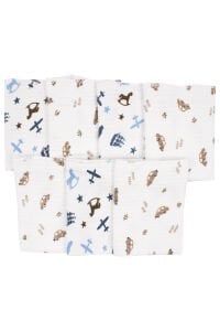 Erkek Bebek Ekru Mavi Uçak Yıldız Desenli Raporlu Organik 7'li Ağız Mendili