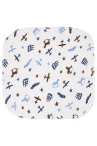 Erkek Bebek Ekru Mavi Uçak Yıldız Desenli Raporlu Organik 7'li Ağız Mendili
