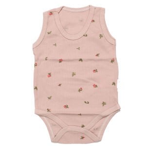 Kız Bebek Pembe Raporlu Çiçek Desenli Askılı Zıbın